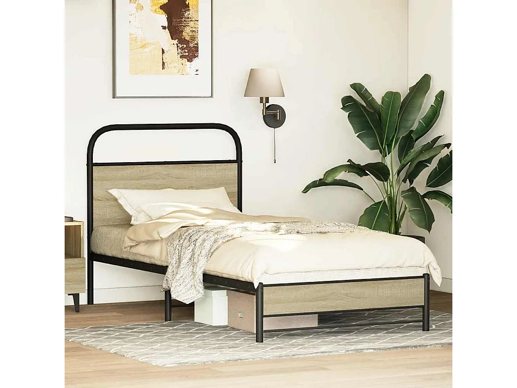 Cadre de lit sans matelas 75x190cm chêne sonoma bois ingénierie
