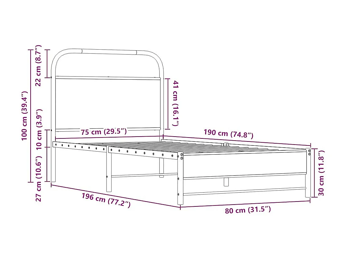 Cadre de lit sans matelas 75x190cm chêne sonoma bois ingénierie