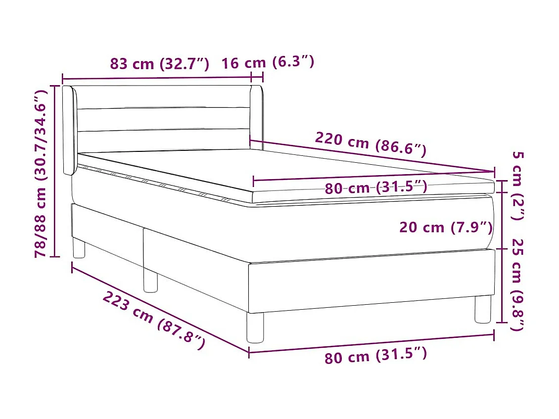 Boxspringbett mit Matratze Dunkelblau 80x220 cm Samt