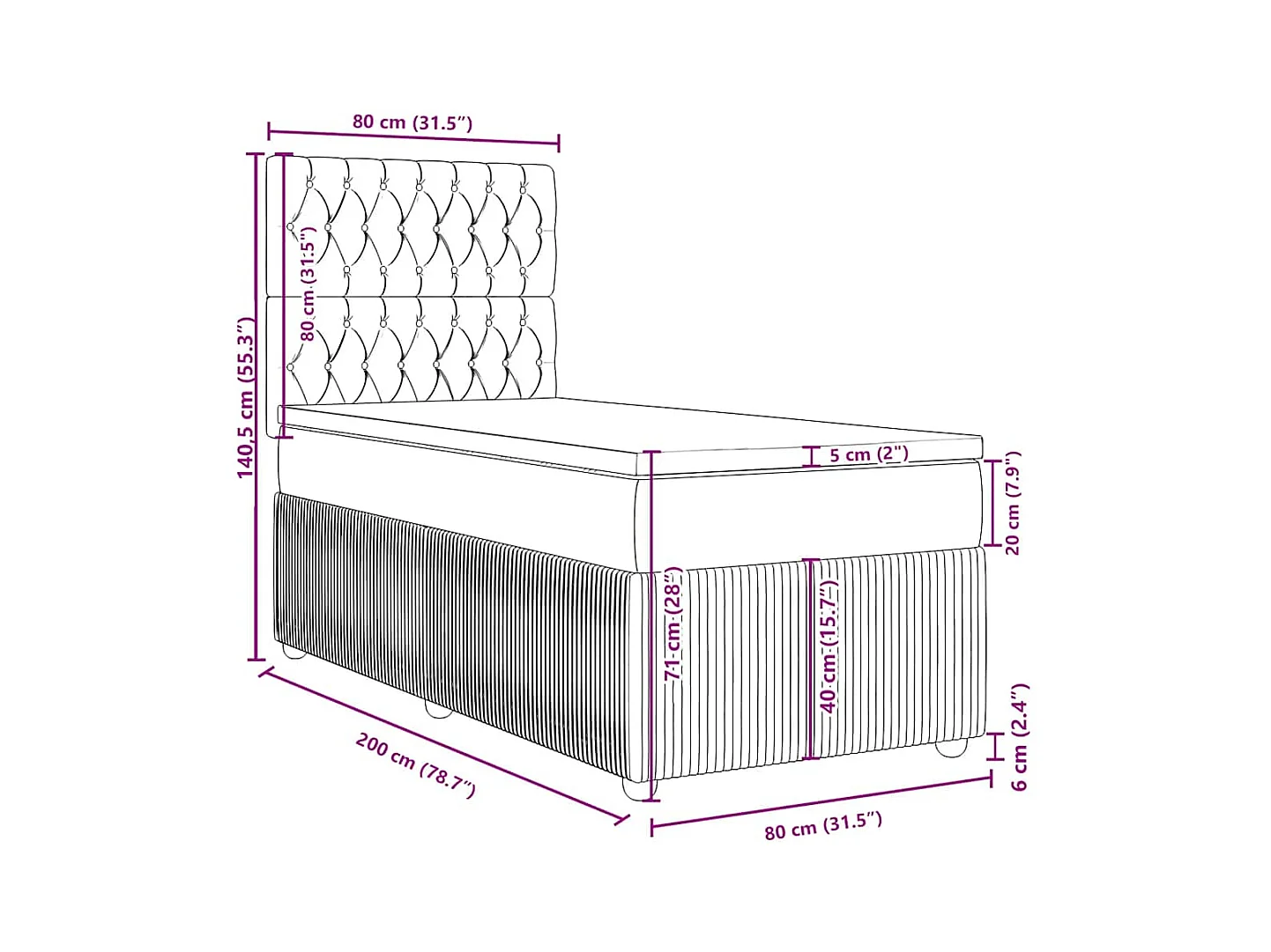 Cama com molas/colchão 80x200 cm tecido cor crème