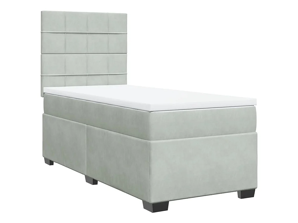 Cama box spring con colchón terciopelo gris claro 80x200 cm