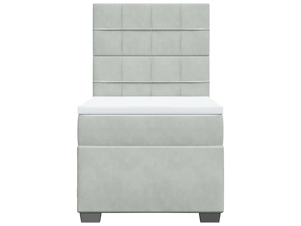 Cama box spring con colchón terciopelo gris claro 80x200 cm