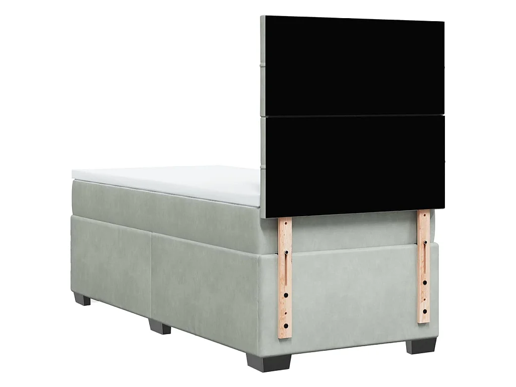 Cama box spring con colchón terciopelo gris claro 80x200 cm