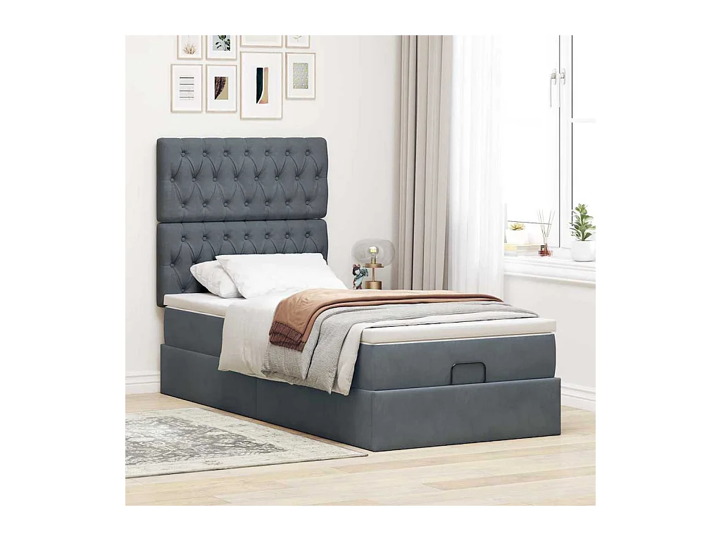 Cadre de lit ottoman avec matelas gris foncé 80x200 cm velours