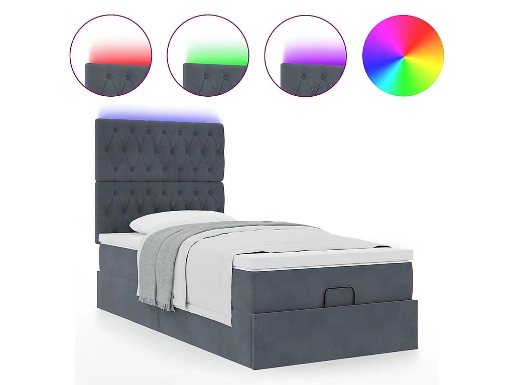 Ottoman bed met matrassen en LED's 80x200cm fluweel donkergrijs