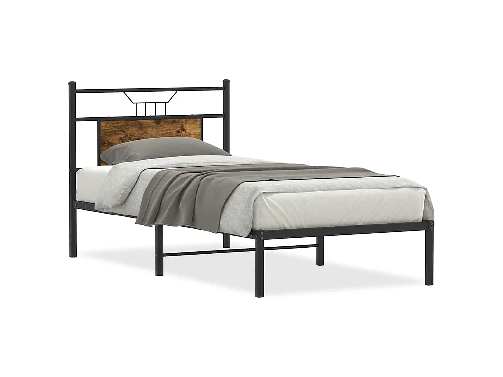 Cadre de lit sans matelas chêne fumé 75x190cm bois d'ingénierie