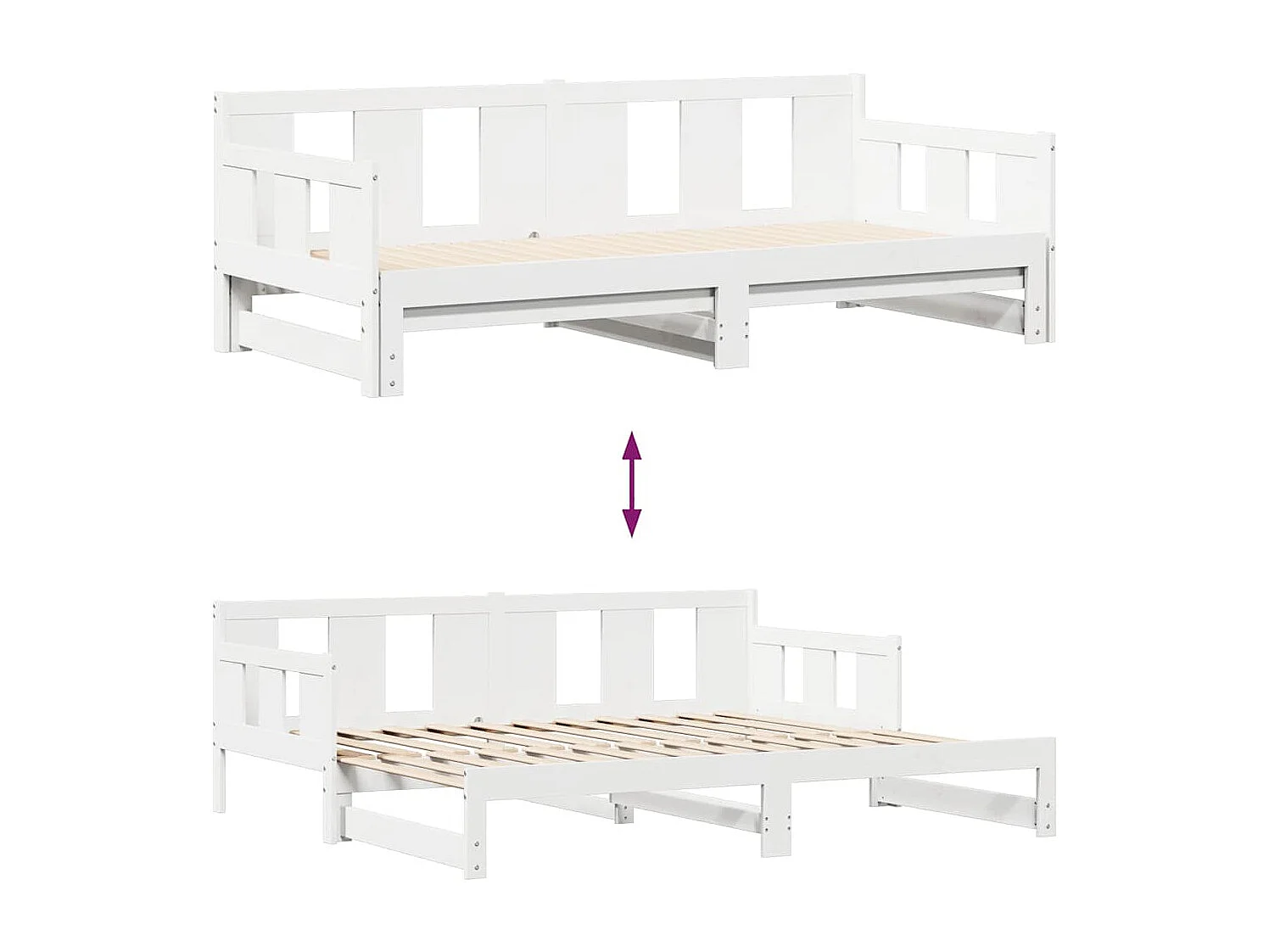 Slaapbank met onderschuifbed/lades zonder matras 80x200 cm wit