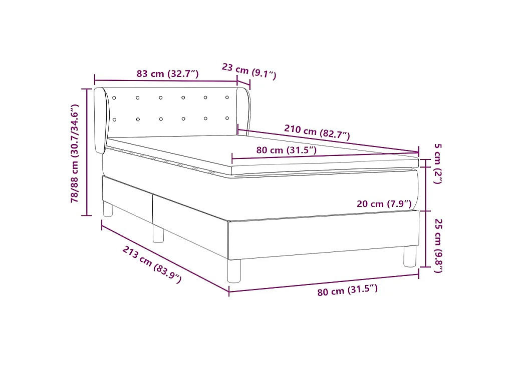 Boxspringbett mit Matratze Dunkelgrau 80x210 cm Samt
