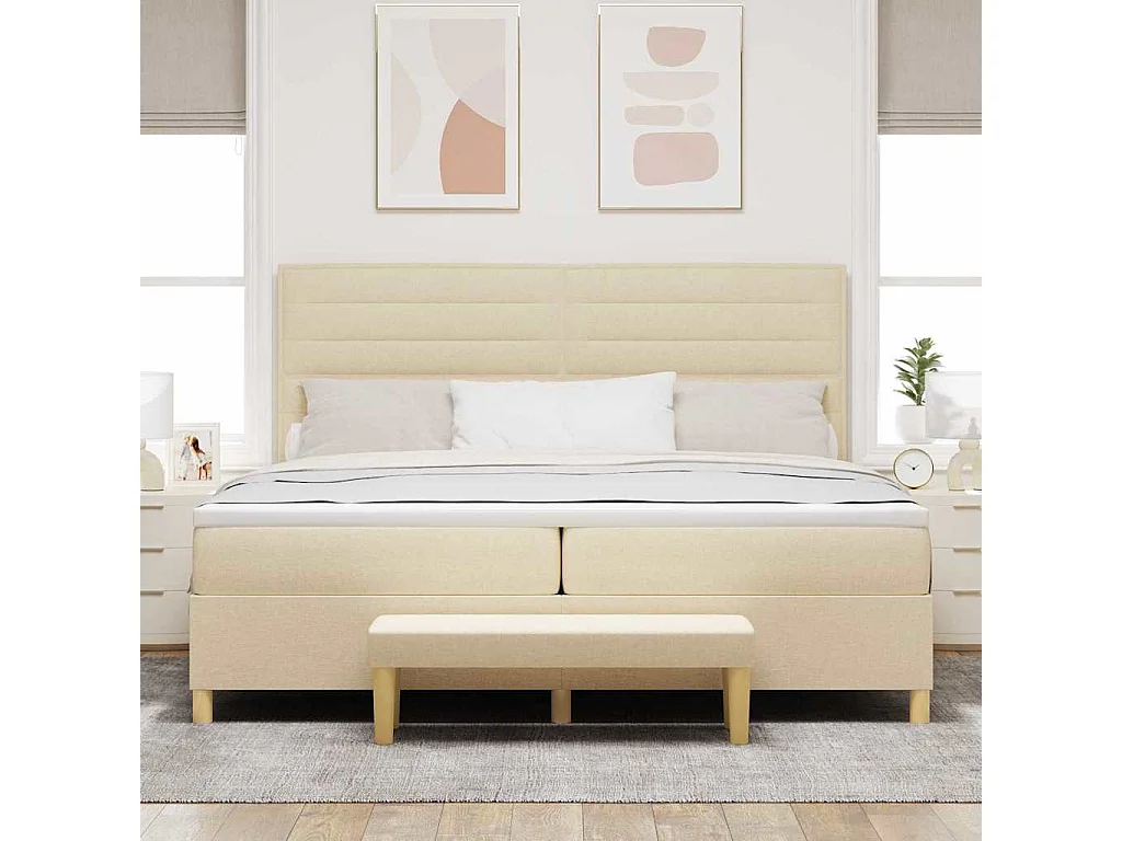 Boxspring bed met matras met hoofdeinde Crème 200 x 200 cm Stof