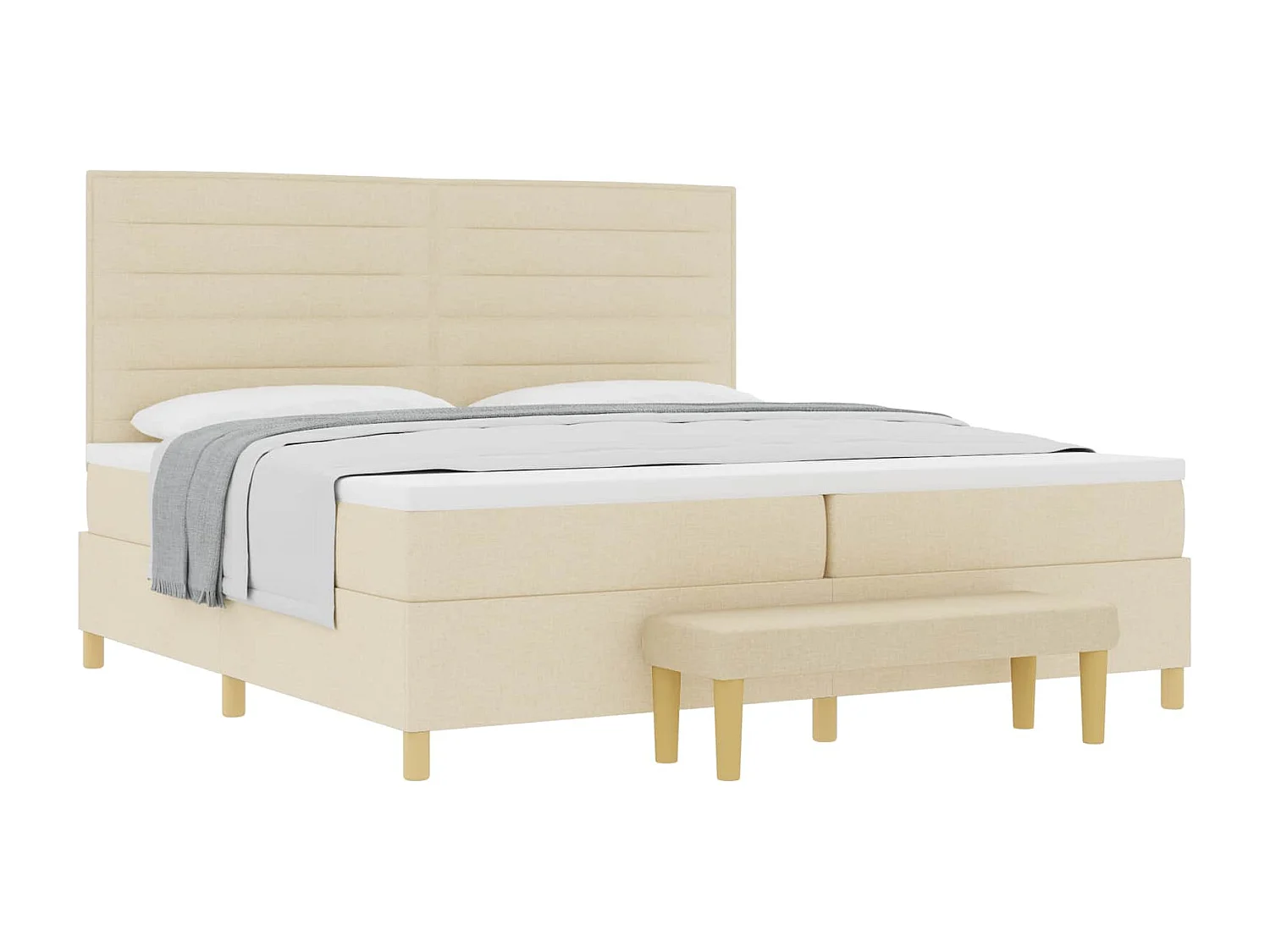 Lit à ressorts avec matelas Crème 200 x 200 cm tissu