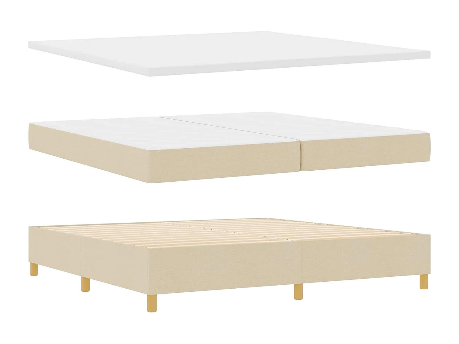 Lit à ressorts avec matelas Crème 200 x 200 cm tissu