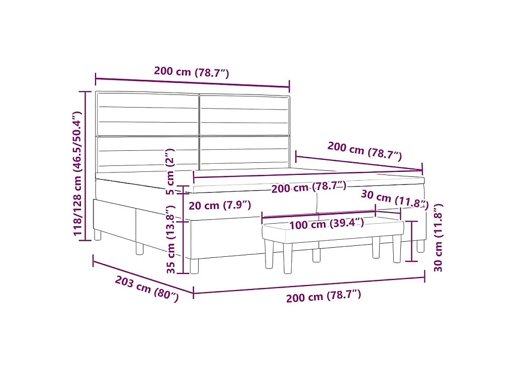 Cama Box com colchão com cabeceira Creme 200 x 200 cm tecido