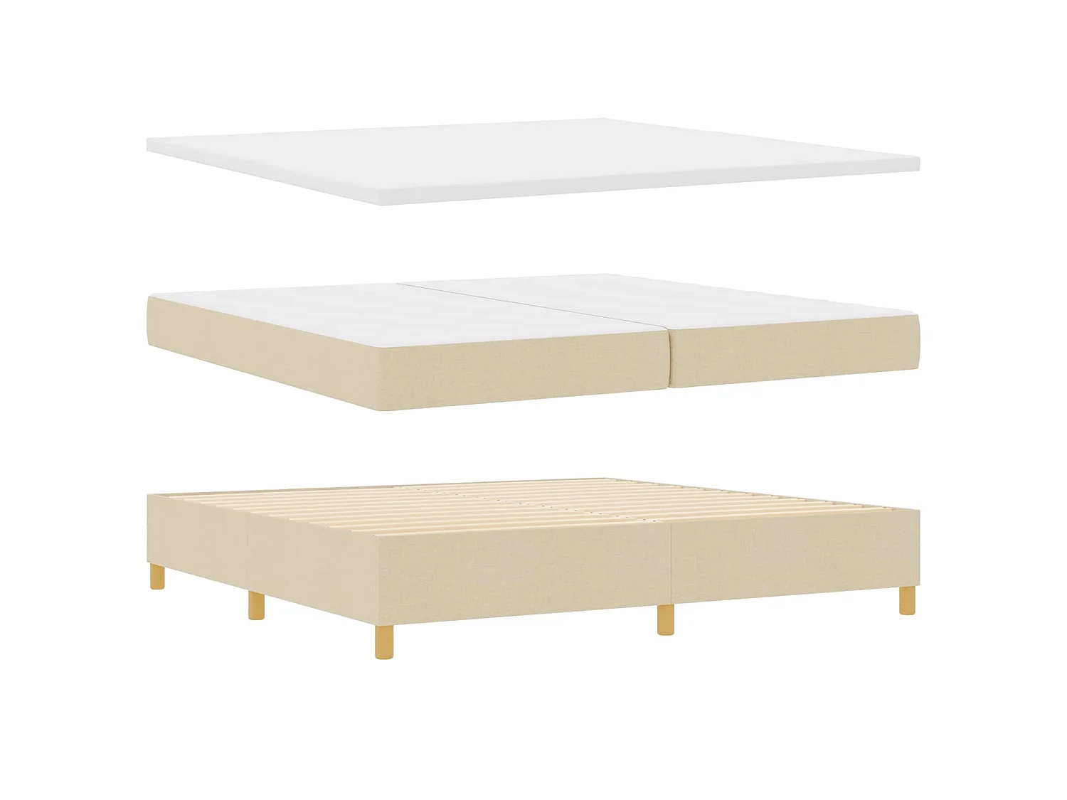 Cama Box com colchão com cabeceira Creme 200 x 200 cm tecido