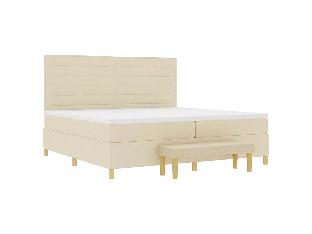 Cama Box com colchão com cabeceira Creme 200 x 200 cm tecido