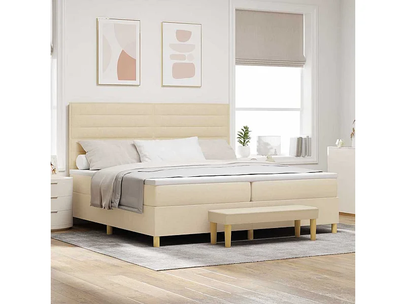 Letto a molle con materasso Crema 200 x 200 cm Tessuto