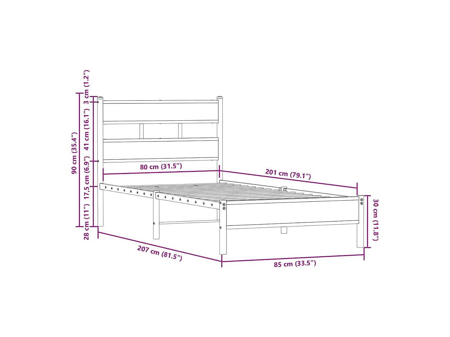 Bedframe met hoofdbord zonder matras sonoma eiken 80x200 cm
