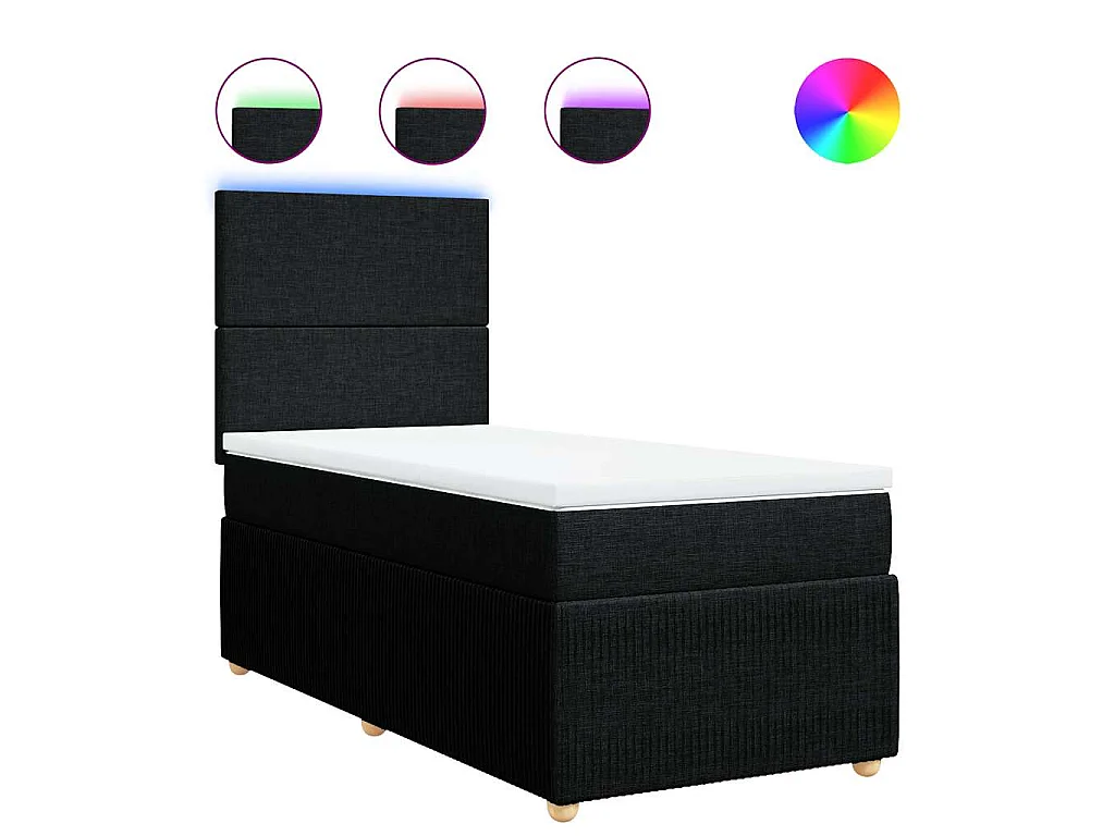 Cama box spring con colchón tela negro 80x200 cm