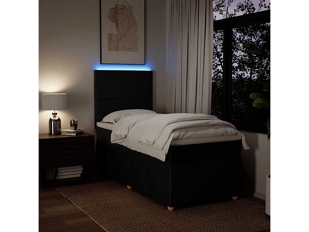 Cama box spring con colchón tela negro 80x200 cm