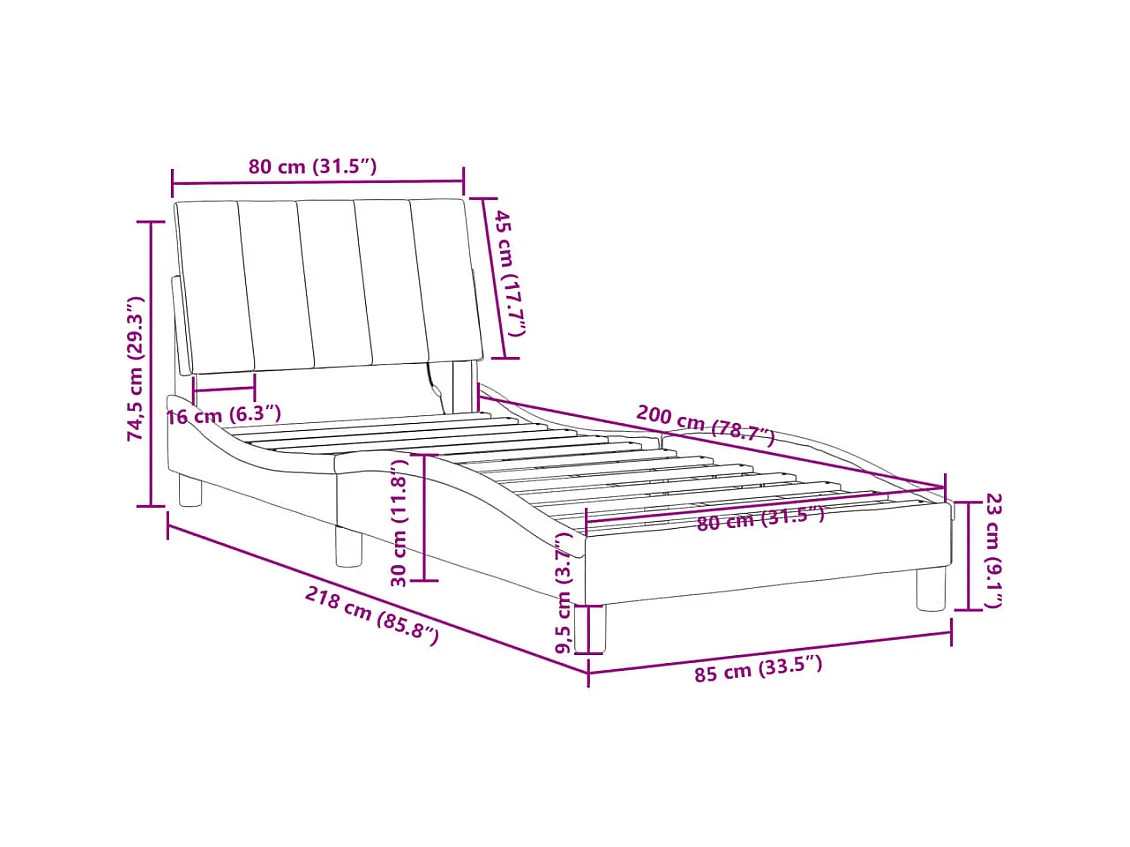 Estrutura de cama c/ luzes LED 80x200 cm veludo preto