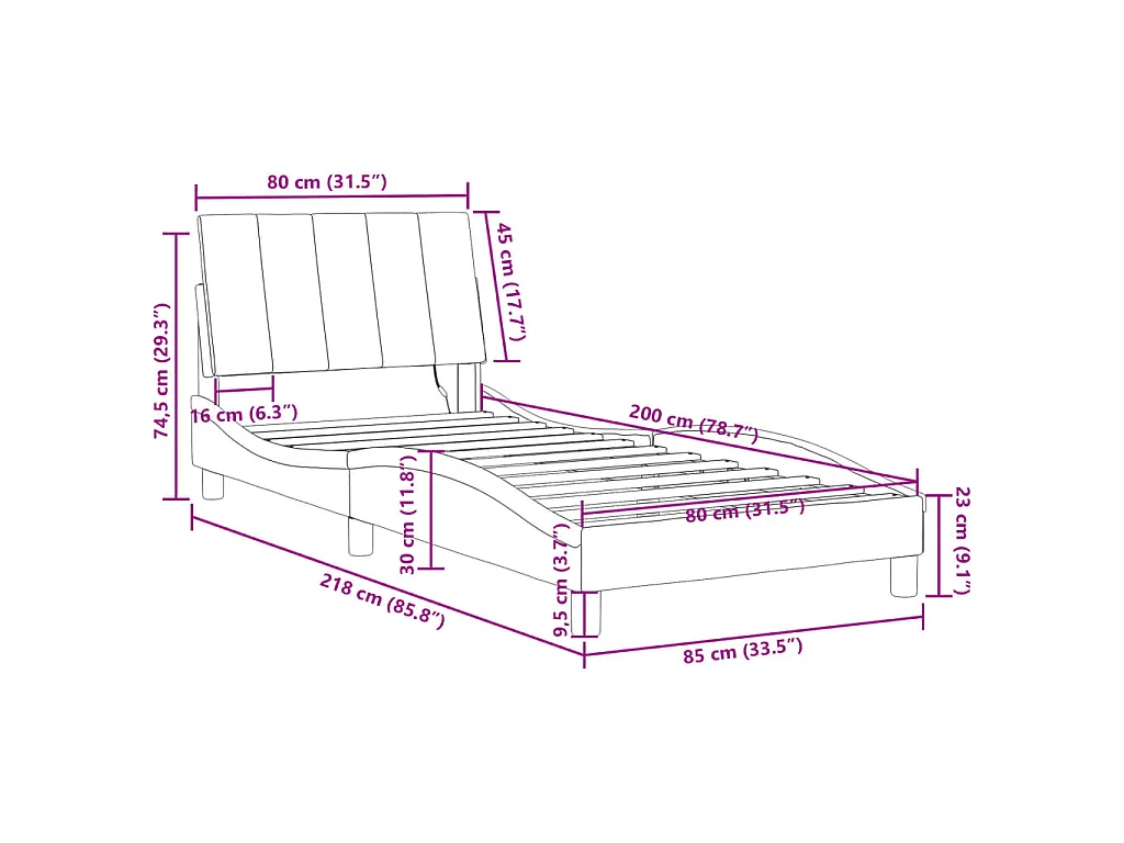 Cadre de lit avec LED sans matelas Hanko noir 80x200 cm velours