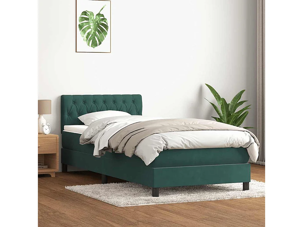 Boxspring met matras en LED fluweel donkergroen 80x220 cm