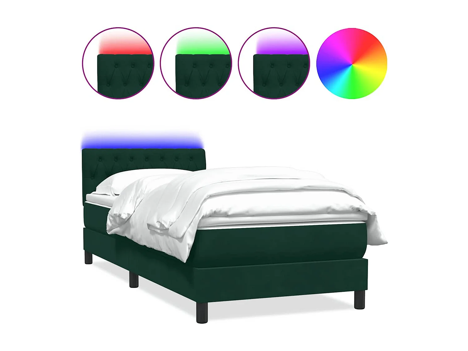 Sommier à lattes de lit et matelas et LED vert foncé 80x220 cm velours