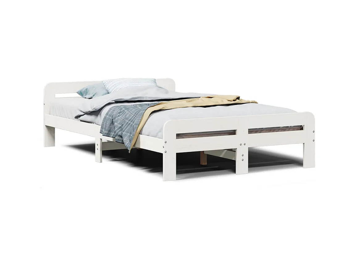 Massivholzbett ohne Matratze Weiß 135x190 cm Kiefernholz
