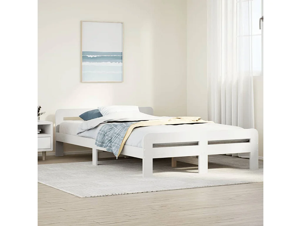 Cadre de lit sans matelas blanc 135x190 cm bois de pin massif