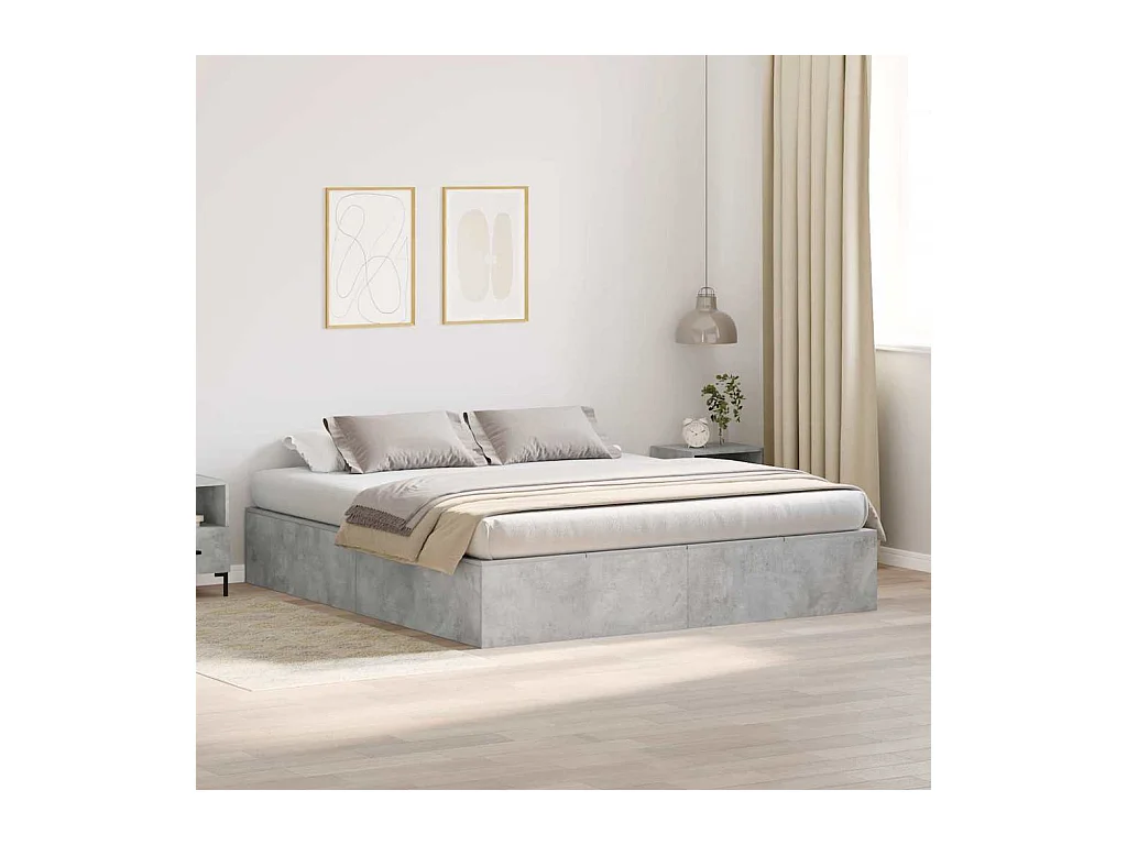 Cadre de lit Gris béton 200 x 200 cm Bois d'ingénierie