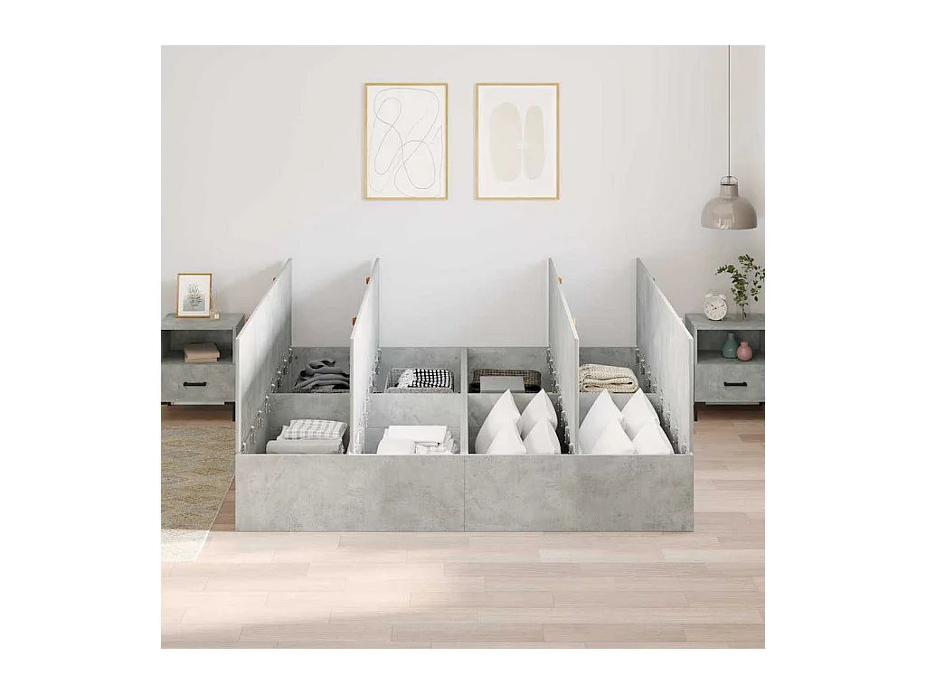 Cadre de lit Gris béton 200 x 200 cm Bois d'ingénierie