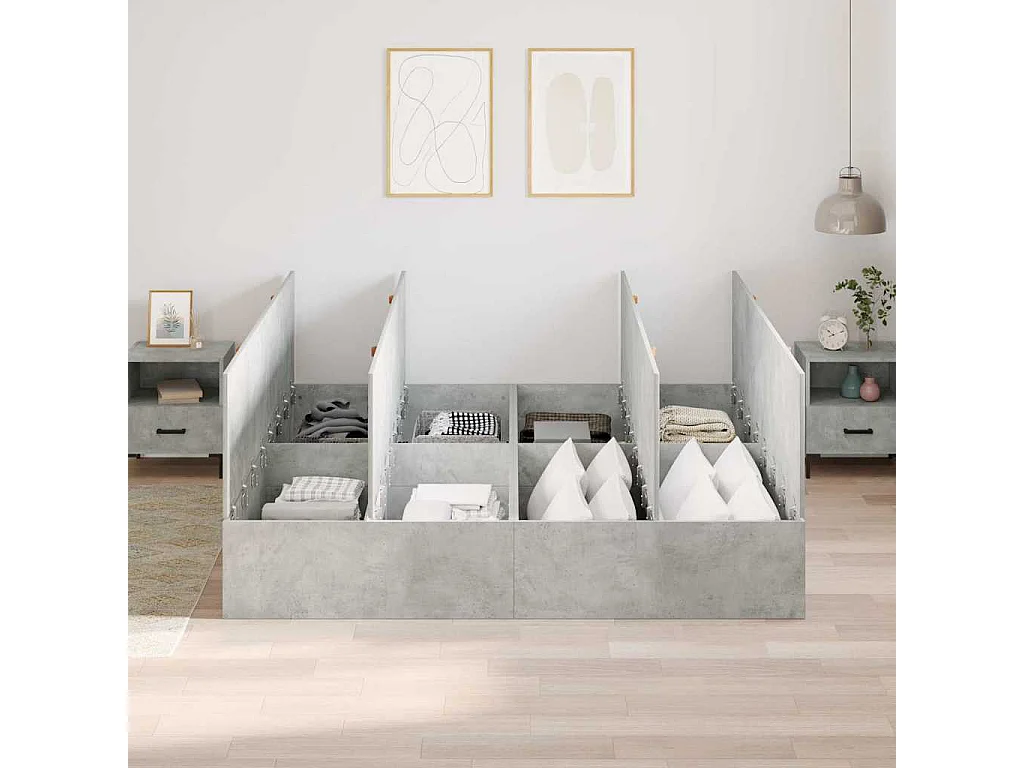 Cama con almacenamiento Gris Concreto 200 x 200 cm