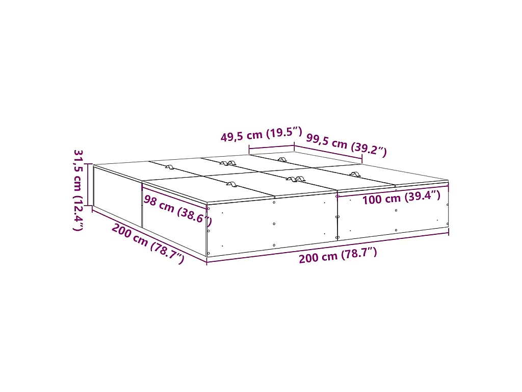 Struttura letto con contenitore Grigio cemento 200 x 200 cm