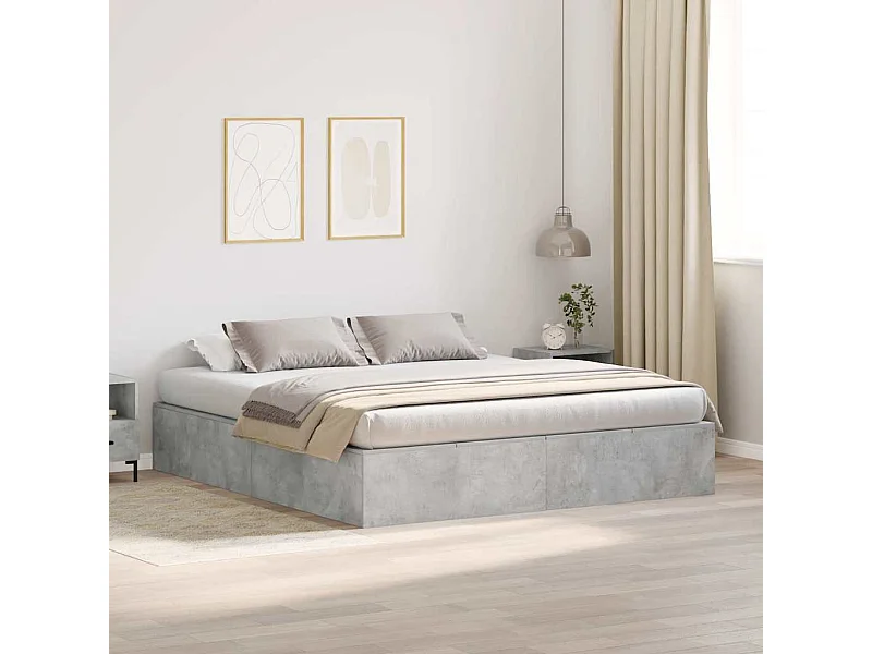 Opbergbedframe met opslag Beton Grijs 200 x 200 cm Bewerkt hout