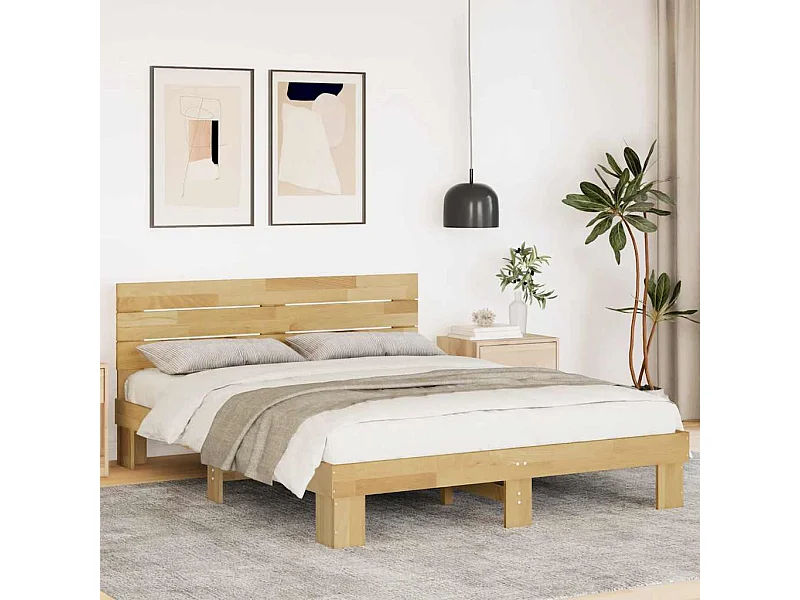 Massivholzbett mit Kopfteil ohne Matratze 135x190 cm Eichenholz