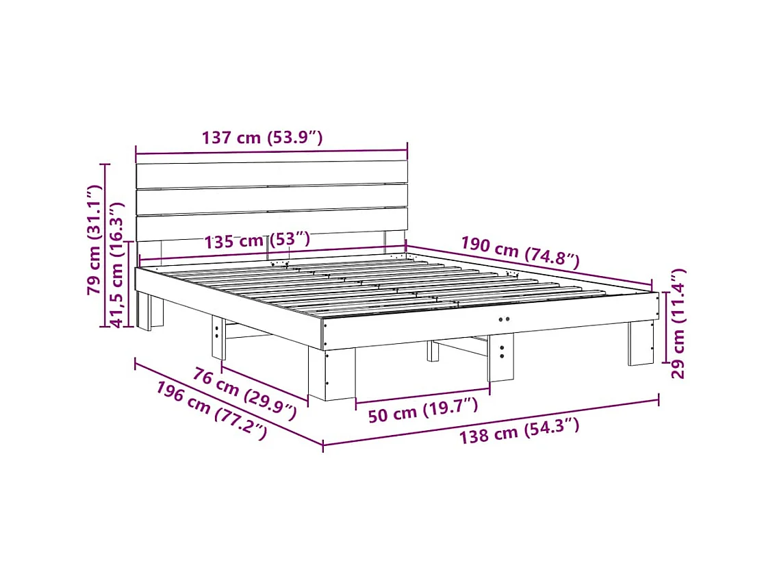 Massivholzbett mit Kopfteil ohne Matratze 135x190 cm Eichenholz