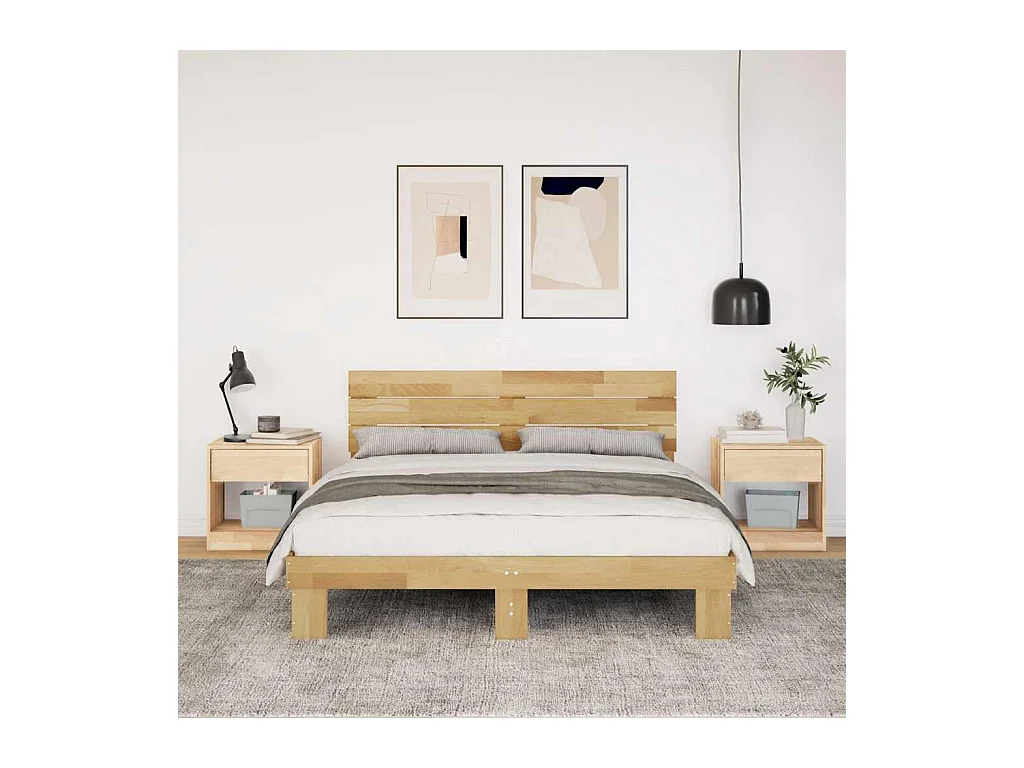 Massivholzbett mit Kopfteil ohne Matratze 135x190 cm Eichenholz