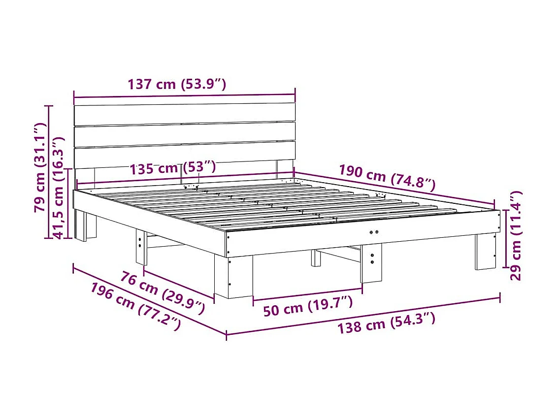 Cadre de lit avec tête de lit sans matelas 135 x 190 cm