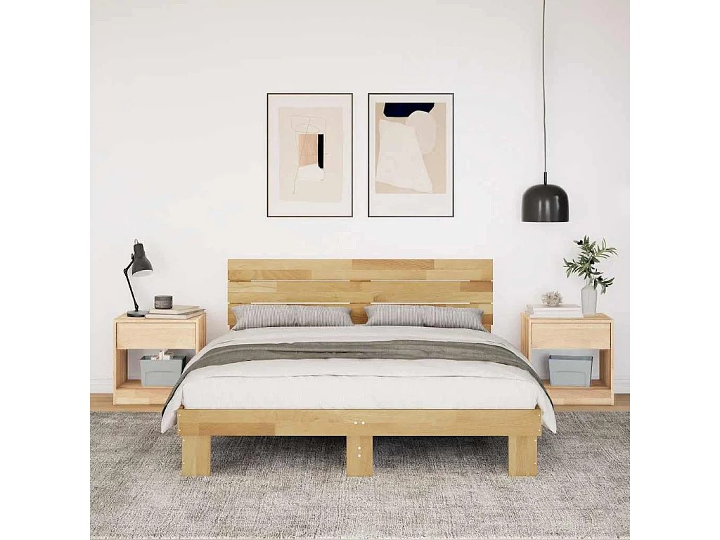 Estrutura cama cabeceira sem colchão 135x190 cm maciça carvalho
