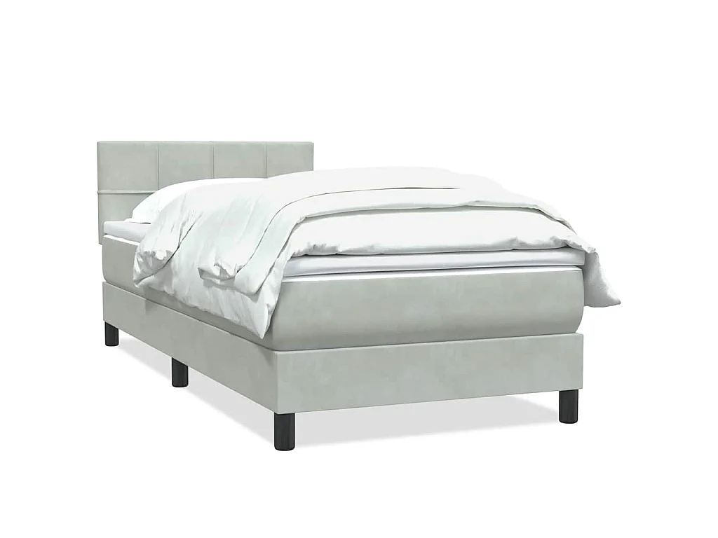 Cama box spring con colchón terciopelo gris claro 80x210 cm