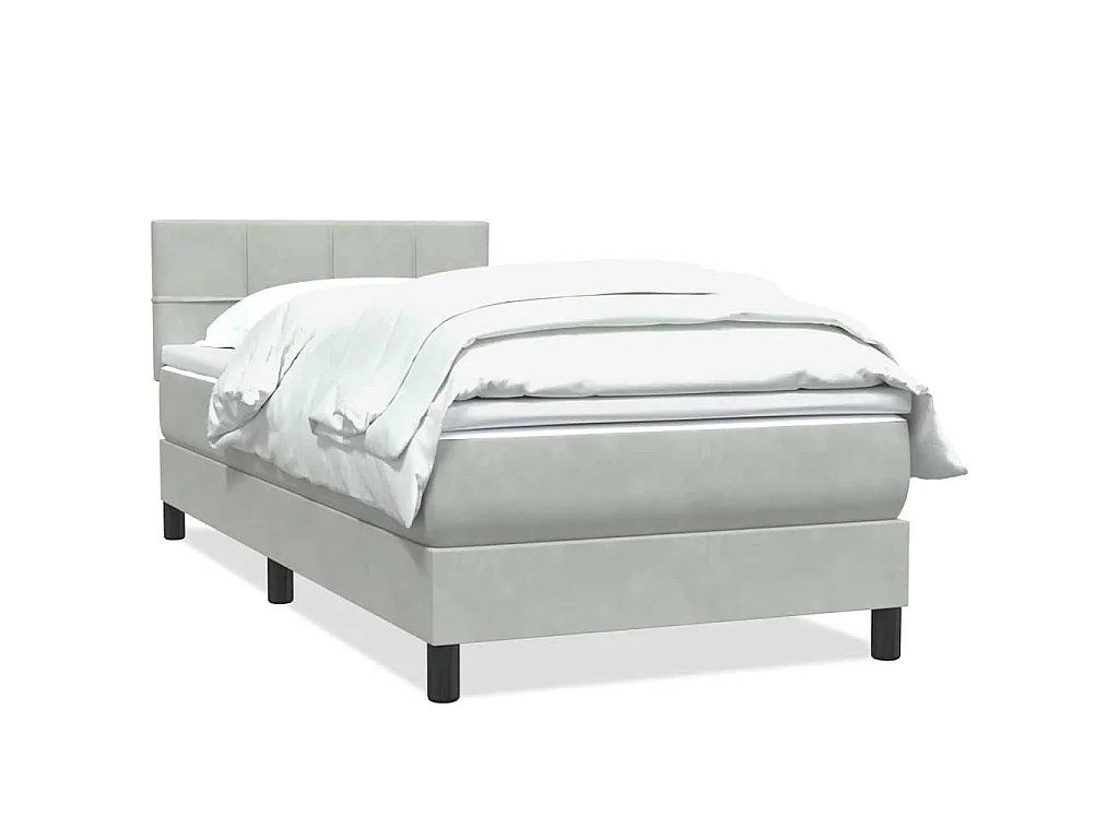Cama box spring con colchón terciopelo gris claro 80x220 cm