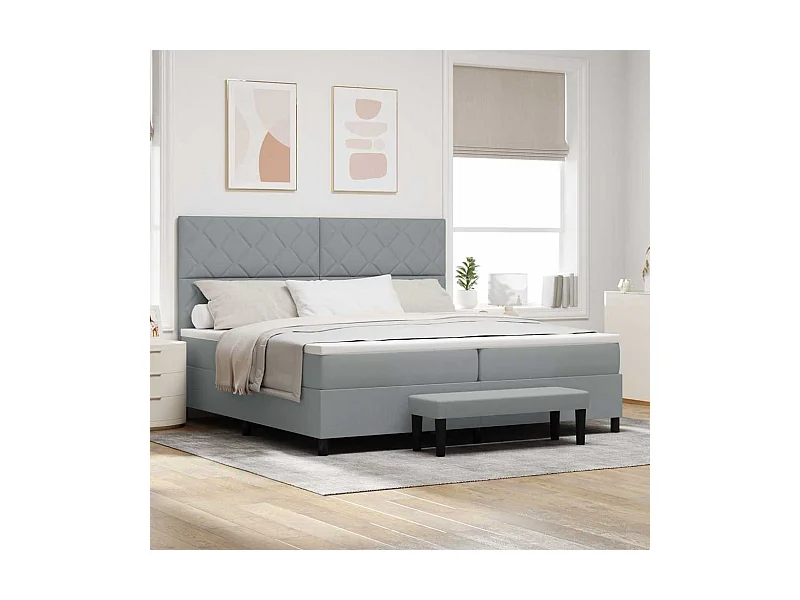 Cama tipo Box Spring con colchón Gris claro 200 x 200 cm tela
