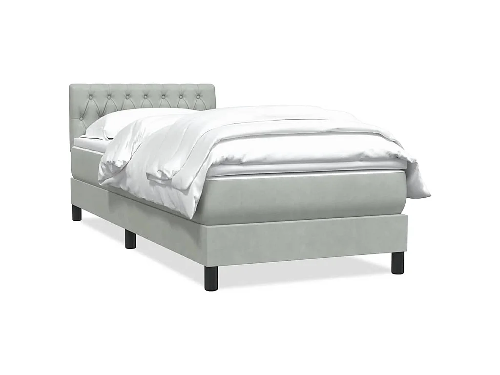 Cama box spring con colchón terciopelo gris claro 80x220 cm