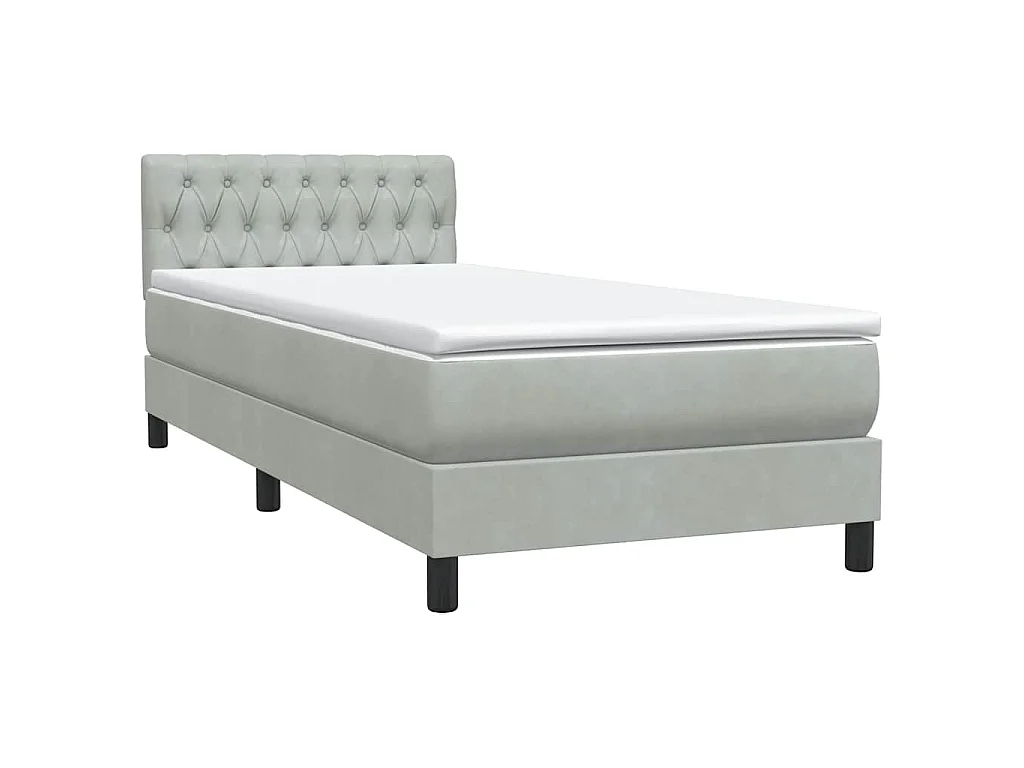 Cama box spring con colchón terciopelo gris claro 80x220 cm