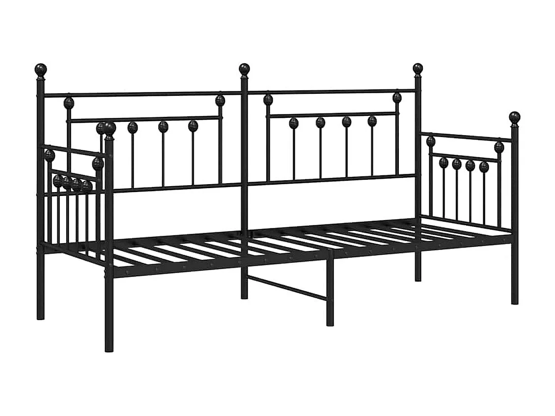 Tagesbettrahmen mit Kopfteil Schwarz 75 x 190 cm Stahl