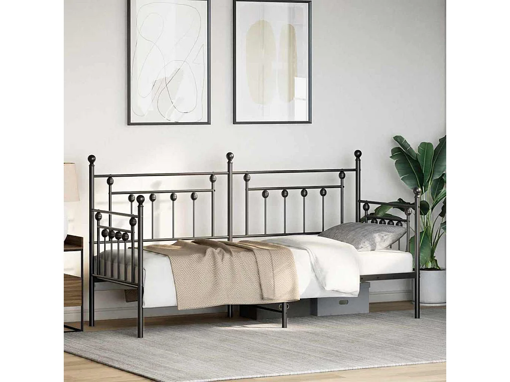 Tagesbettrahmen mit Kopfteil Schwarz 75 x 190 cm Stahl