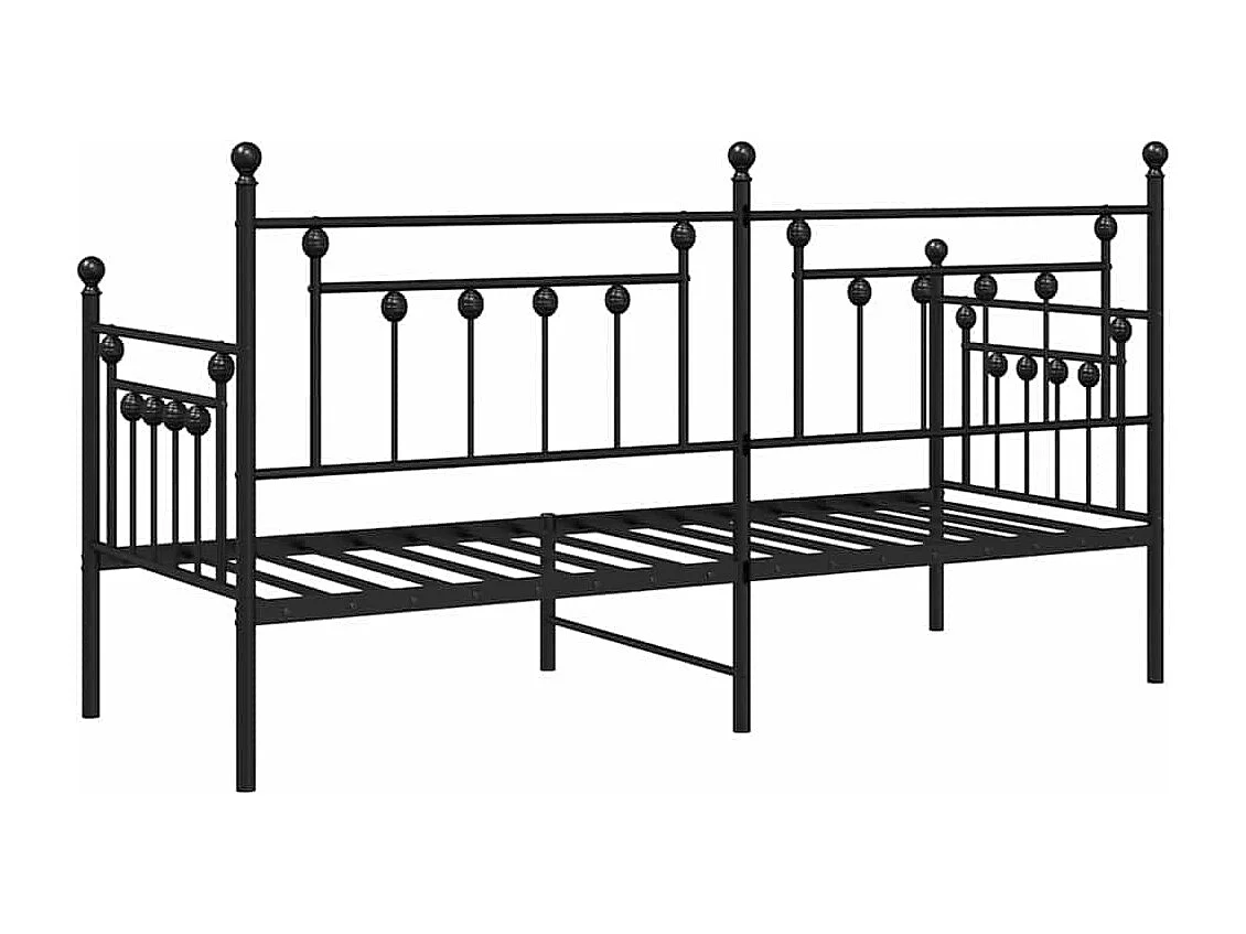 Tagesbettrahmen mit Kopfteil Schwarz 75 x 190 cm Stahl