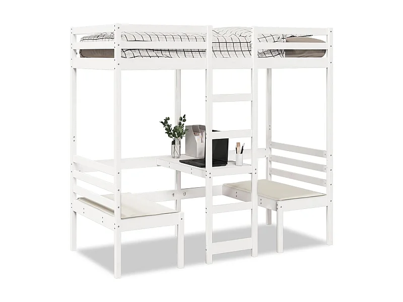 Lit mezzanine avec bureau et chaises blanc 80x200 cm pin massif