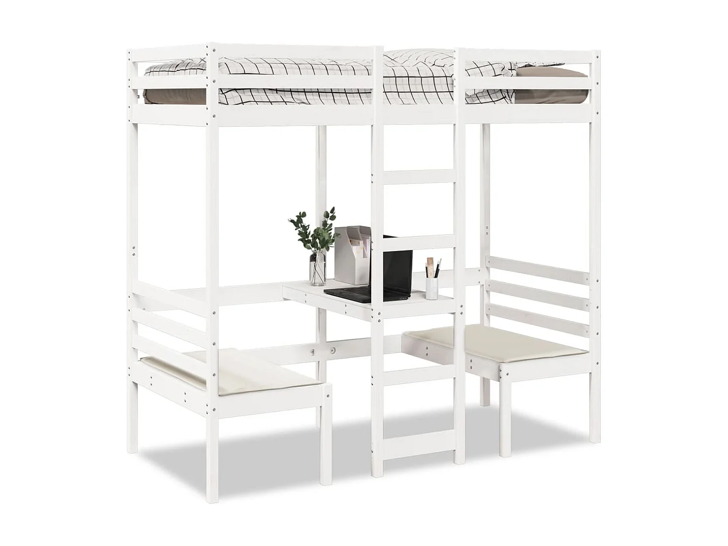 Hoogslaper met bureau en stoelen grenenhout wit 90x200cm