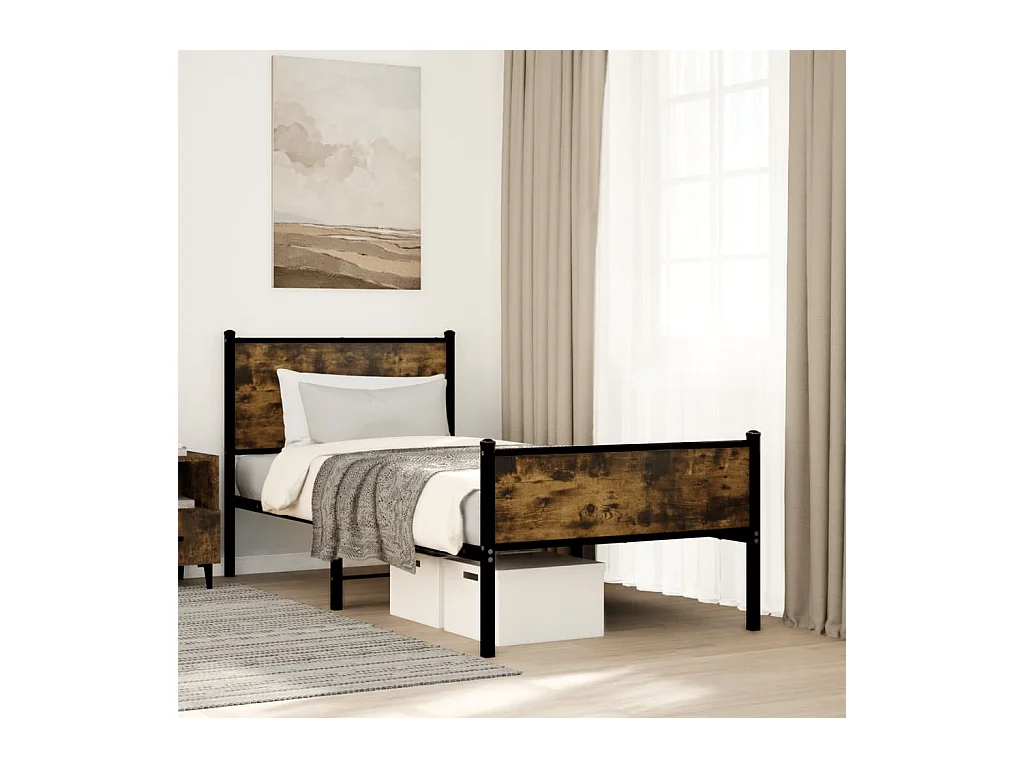 Cadre de lit en métal sans matelas chêne fumé 75x190 cm