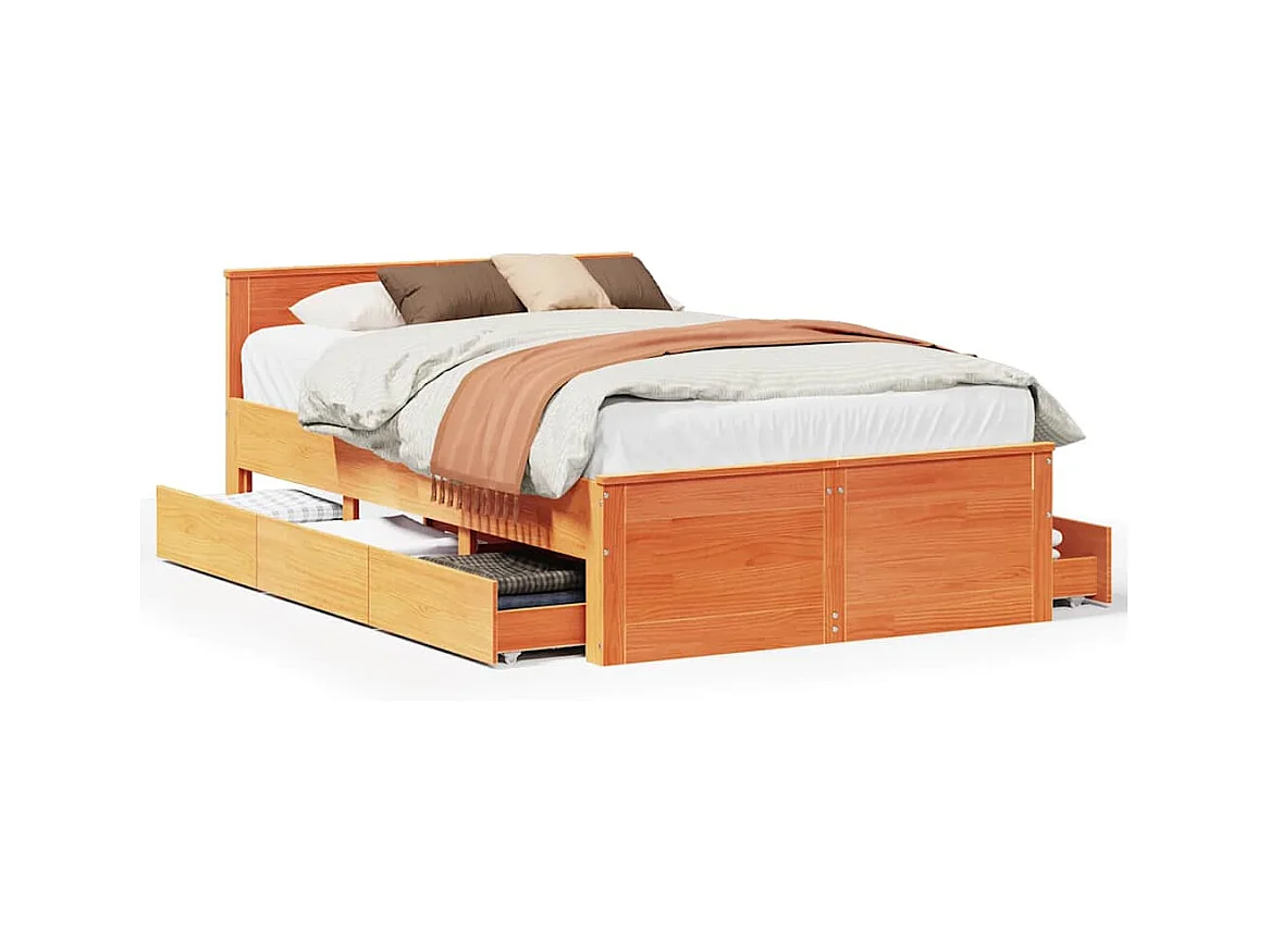 Cadre de lit sans matelas avec tête de lit brun cire 135x190 cm